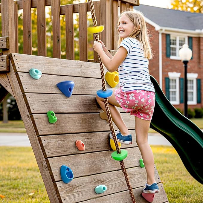 TOPNEW 30PCS Rock Climbing Holds with 6.56FT Climbing Rope - Climbing Rocks for Indoor/Outdoor Kids Adults Rock Wall, Play Set & Playground Gym