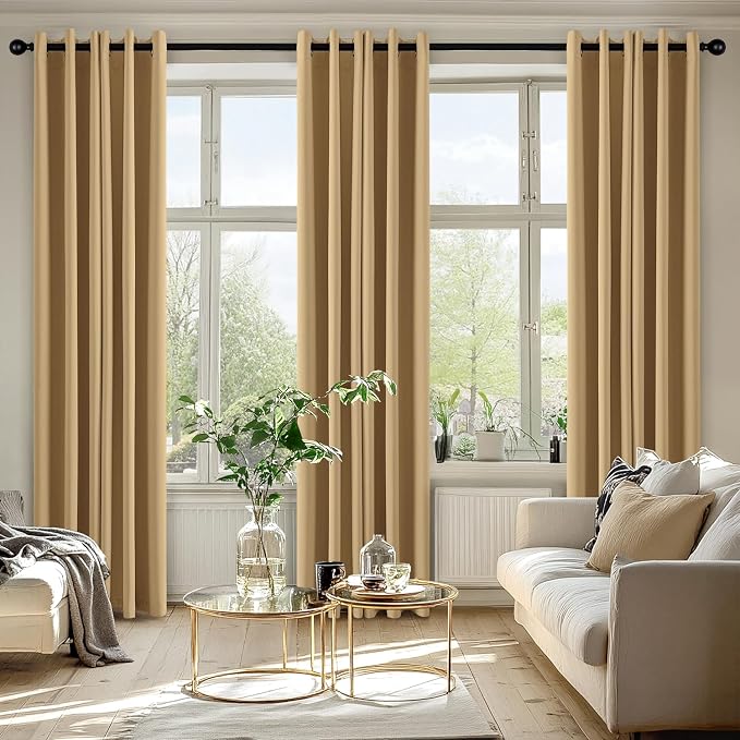 MIULEE Blackout Curtains for Bedroom 2 Panels 40 x 84 Inch Long Gold | Thermal Insulated, Living Room Darkening Grommet Drapes, Noise Reducing, Light Blocking Window Treatments