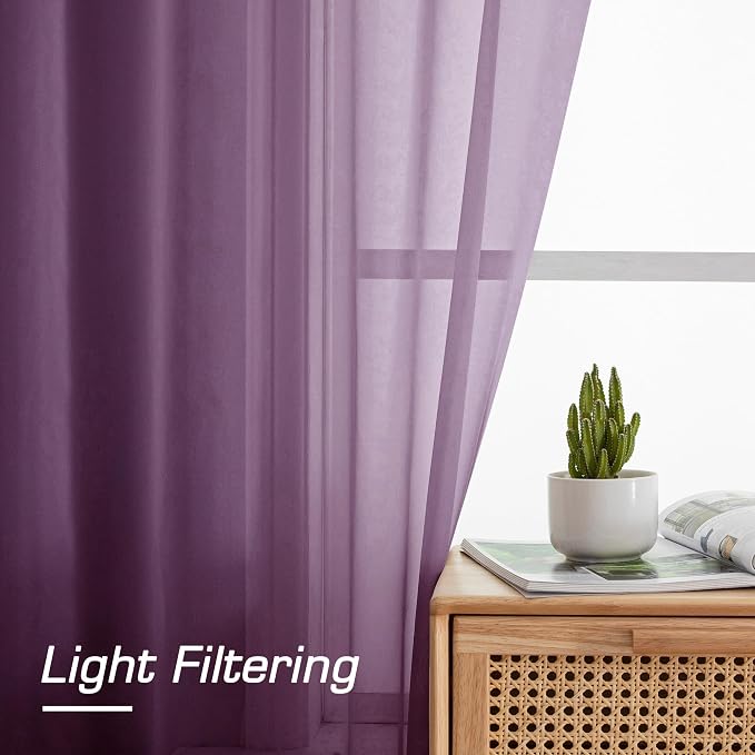 OWENIE Plum Sheer Curtains, Sheer Curtains 78 Inches Long 2 Panels Set, Rod Pocket Voile Fimly Sheer Drapes for Living Room Bedroom, 2pcs, Plum, Each 42" W x 78" L