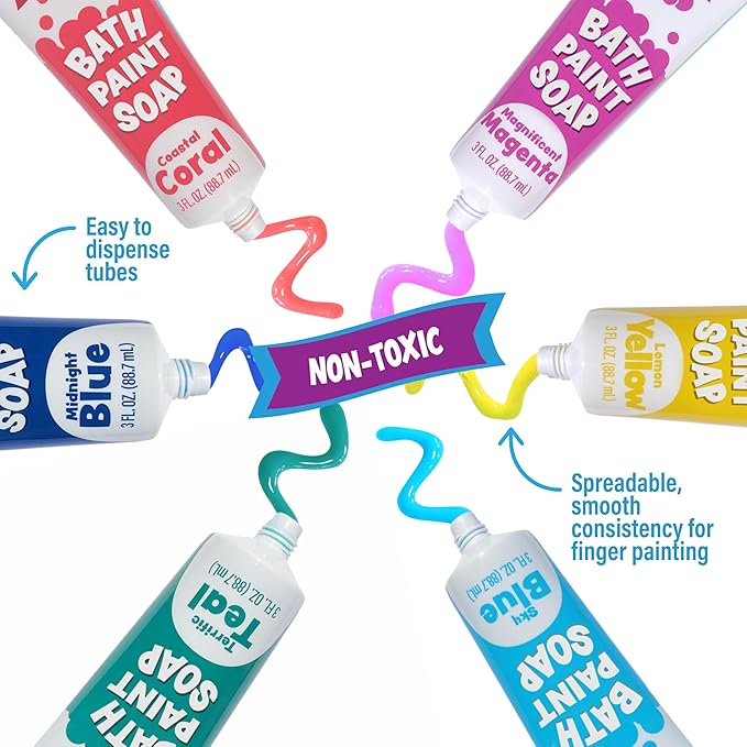Tub Works® Bath Paint Soap Bath Toy, Fun Colors 6 Pack | Non-Toxic | Washable Bathtub Paint for Finger Painting on Tub Walls | Ideal Toddler Bath Toys for Creative Play | Easy to Clean, Fun Paint Soap