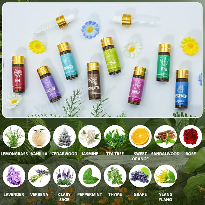 Essential Oil Set, 15 Pcs Fragrance Aromatherapy Oils for Skin, Diffusers, Home Care, Humidifier Laundry, Candle Making - Tea Tree, Sandalwood, Lavender, Vanilla, Peppermint and More(5mL)