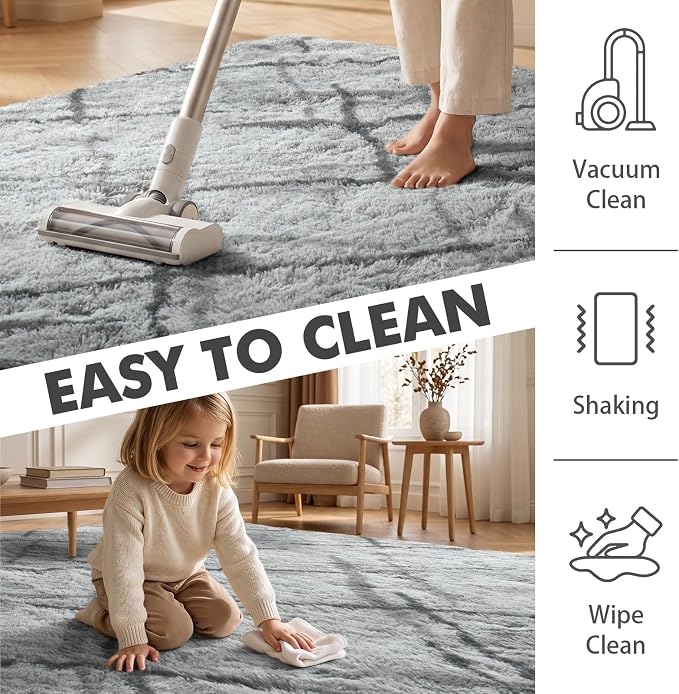 6x9 Ft Large Shag Rugs for Living Room Decor, Tie-Dyed Ultra Soft Fluffy Furry Area Rugs for Bedroom Indoor Floor, Aesthetic Carpet for Kids Home (Grey)