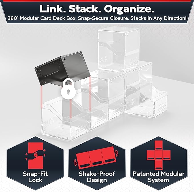 Quiver Time 360° Modular Nexus DeckBlock - Durable Stackable MTG Deck Box for Commander fits 100+ Cards | Stylish 100 Card Deck Box MTG | Interchangeable TCG Decks Boxes (1 pcs, Clear)