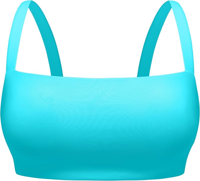 CRZ YOGA Square Neck Bikini Tops for Women - Padded Wide Straps Full Coverage Bathing Suit Swim Bra