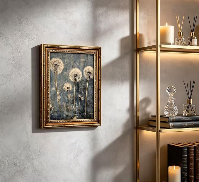 Vintage Gold Framed Dandelion Wall Art Moody Cottagecore Dandelion Painting Canvas Print Gothic Dark Plant Print Poster Wall Decor Retro Moody Plant Floral Poster Artwork for Bedroom Living room