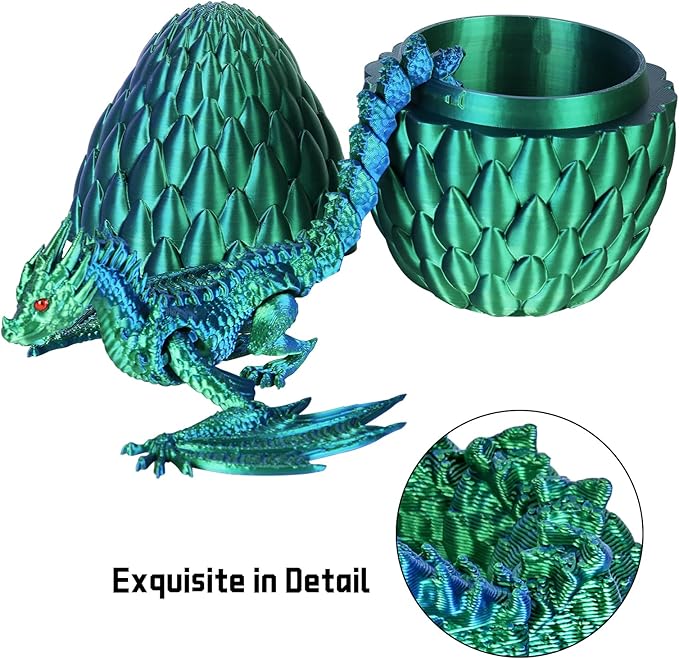 3D Printed Dragon Articulated Crystal Dragon Eggs, Adult Fidget Toys for Autism ADHD (Blue Green Pro)