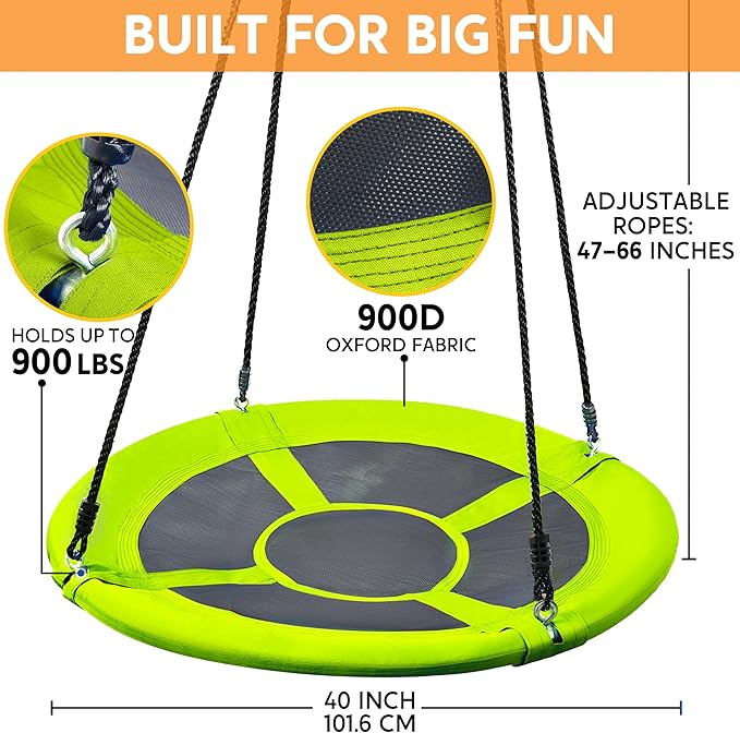 TURFEE 40 inch Saucer Swing for Tree Outdoor, 900Lb Weight Capacity Swing Seat with Hanging Straps Adjustable Safe Durable Accessories(Green)