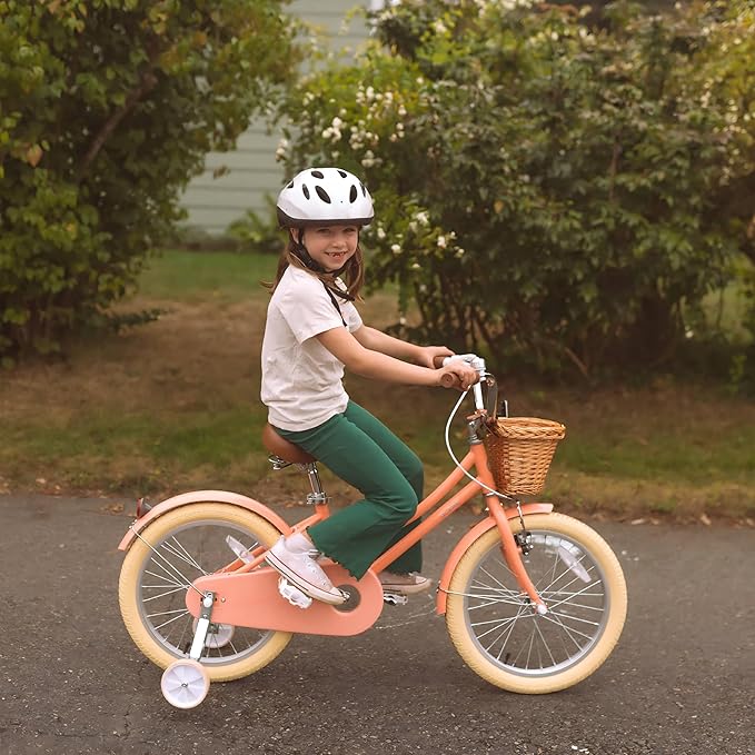 Glerc Little Molly 12-20 Inch Kids Retro Cruiser Bike for 2-13 Year Old with Wicker Basket & Training Wheels/Kickstand, Multiple Colors
