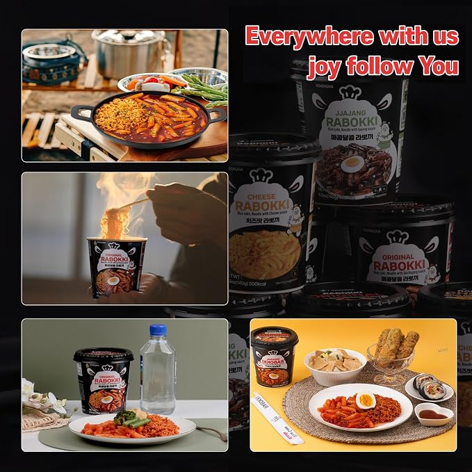 KINIKORA Swicy Instant Rabokki Cup 15-Pack Box, Korean Tteokbokki & Ramen | Topokki style Korean street food, Chewy rice cakes with ramen, Quick 3.5 min microwave cup meal