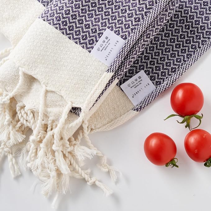 BAY LAUREL Turkish Hand Towel – Pack of 2 | Soft & Absorbent Decorative Towels for Bathroom, Hand, Face, Hair, Gym, Yoga, SPA, Kitchen & Tea | Boho Decor (Purple, Diamond 15x26 Inches (Set of 2)