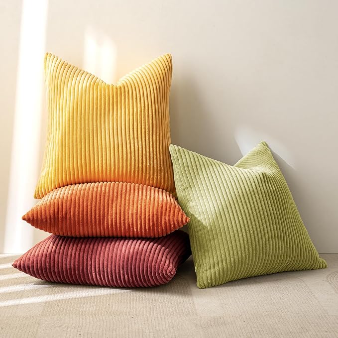 MIULEE Fall Decorative Throw Pillow Covers Yellow Orange Rust 18x18 | Set of 4, Vintage Retro Fall Decor, Mix and Match Color Clash Design, Vibrant Cushion Covers for Sofa Couch Bed Living Room