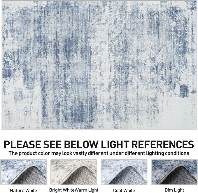 6x9 Area Rugs Washable Rug: Large Modern Abstract Living Room Rug Soft Anti-Skid Thin Carpet Indoor Floor Non-Shedding Carpets for Bedroom Dining Room Farmhouse Nursery Home Office Blue White