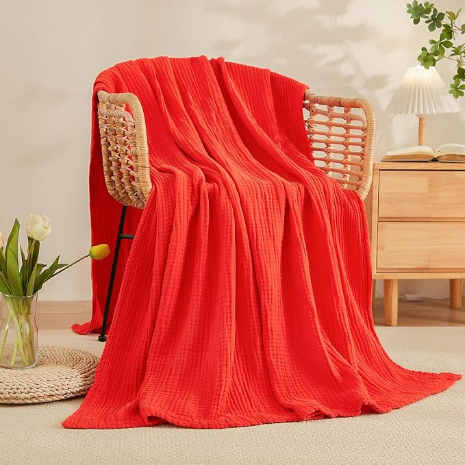 EMME Muslin Blankets for Adults Throw Blanket for Couch Breathable Gauze Soft Lightweight Airy Orange Rust Queen 90" x 90"