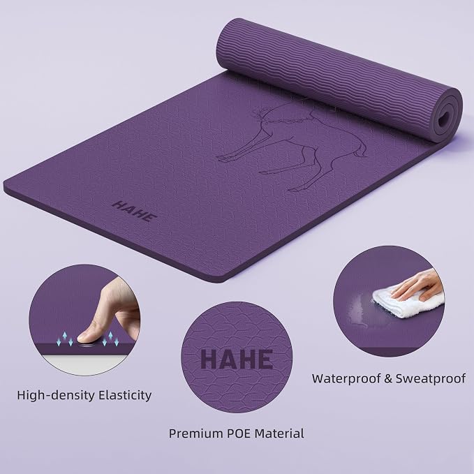 HAHE Extra Wide Yoga Mat, 75"x 32" POE Non Slip Exercise & Fitness Mat for Home Workout, 8mm Thick Large Yoga Mat for Men & Women, Deer Print Pilates Mats with Carry Strap