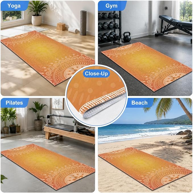 Yoga Mat Towel, Hot Yoga Non Slip with 4 Corner Pockets, 74 x 26 in | Soft Absorbent Microfiber With Four Corner Pockets, Fits Over Yoga Mats For Hot Yoga, Pilates, Gym, And Travel