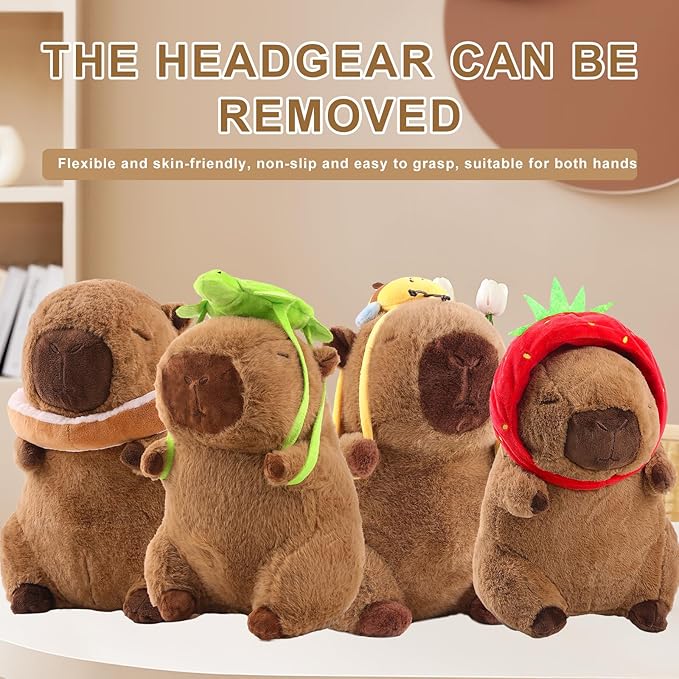 Capybara Plush Cute Capybara Stuffed Animal Kawaii Plush with Wearable Toast Headgear Bread Capybara Gifts Cute Plush Pillow Birthday for Boys Girls 12 Inch
