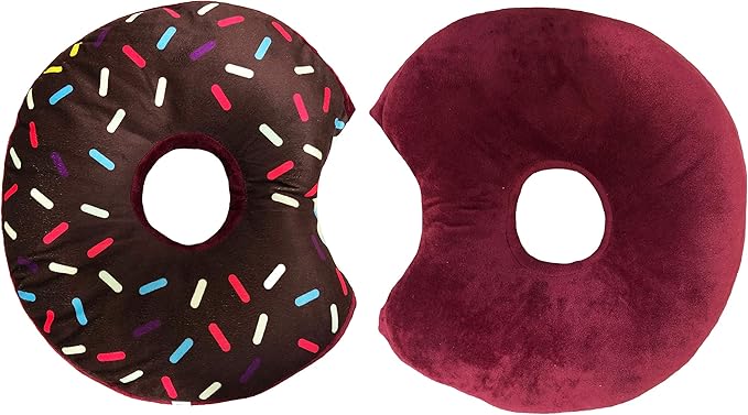 Donut Pillow for Ear Piercings - Comfortable Soft Ear Pillow for Side Sleeping - Reduces Ear Discomfort - Fun Decor, Stuffed Cushion and Toy, 14 Inches (Brown Chocolate).