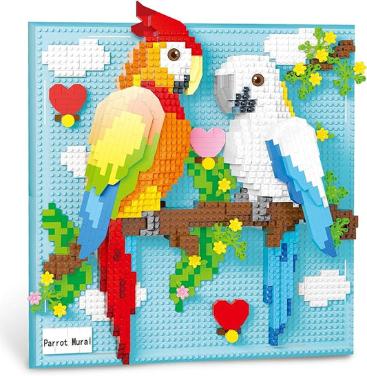 Parrot Bird Animal 3D Wall Art Micro Mini Building Blocks Set for Adults, Unique Home Wall Decor or Table Display, No Compatible with Lego, Ideal Birthday Toy for Kids Teens (1700 PCS)