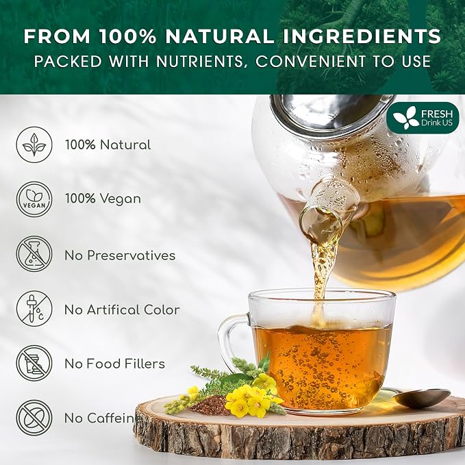 FreshDrinkUS, StrongerLungs 75 Tea Bags - Mullein Leaf, Ginseng, Elderberry, Ginger & Thyme - Supports Lung Cleanse, Congestion Relief & Mucus Detox - Caffeine-Free & All-Natural
