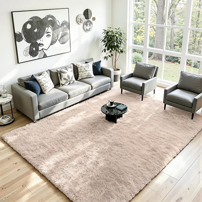 8x10 Area Rug for Living Room, Ultra Soft Fluffy Beige Rugs for Bedroom, Non Slip Large Shag Carpet, Fuzzy Plush Nursery Rug, Thick Washable Indoor Floor Carpets for Kids Office Dorm Home Decor