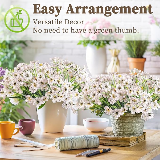 ColoPlay 24 Bundles White Artificial Flowers for Outdoors, Fake Flowers | Fake Plants Outdoors, UV Resistant Faux Flowers for Indoor Outside Garden Porch Window Box Home Wedding Farmhouse