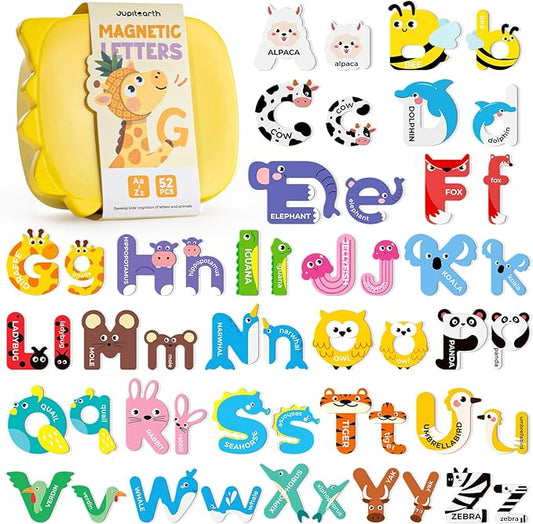 52 PCS Magnetic Letters, Large Cute Animal Alphabet Magnets for Fridge, Uppercase & Lowercase ABC Educational Toy, Choke-Proof Toddler Learning Toys for Kids Toddlers Preschool Learning Spelling