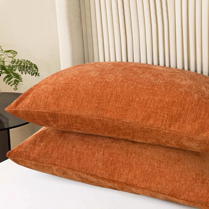 CaliTime Fall Decorative Throw Pillow Covers 26 X 20 Inches Burnt Orange | Pack of 2, Cozy Chenille Cushion Cases for Sofa Bed Living Room Farmhouse Home