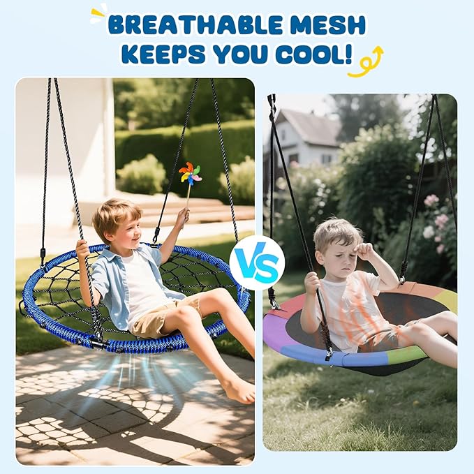 Trekassy 750lbs 40" Spider Web Saucer Tree Swing for Kids Adults, Outdoor Net Swing with Steel Frame and 2 Hanging Straps-Blue (Patented)