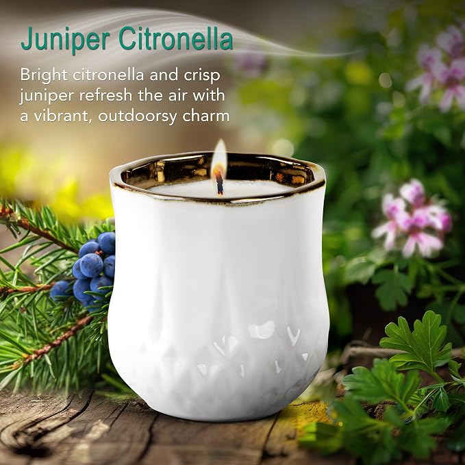 Hyggelight - The Growing Candle, Juniper & Citronella Scent, 9oz Ceramic Pot, Aromatherapy Candles, Gift for Outdoors, 100% Soy, Astrid