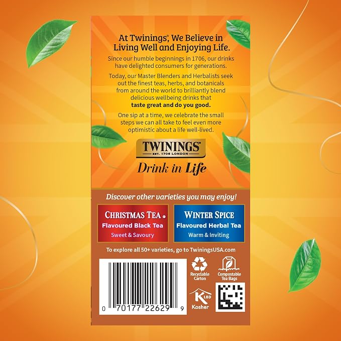 Twinings Gingerbread Joy Black Tea Individually Wrapped Bags, 20 Count (Pack of 6), Ginger & Cinnamon, Caffeinated, Enjoy Hot or Iced, 120 Teabags