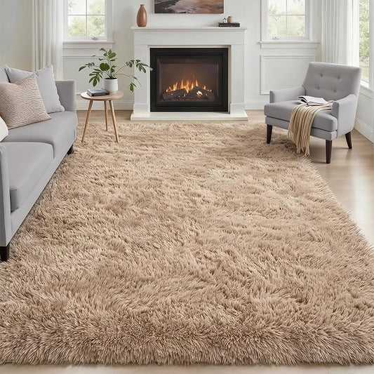 6x9 Area Rugs for Living Room Bedroom: Ultra Soft Fluffy Shag Rug Upgrade Non-Slip Non-Shedding Large Fuzzy Plush Carpet Indoor Floor Carpets for Kids Room Playroom Nursery Dorms Home Decor Beige