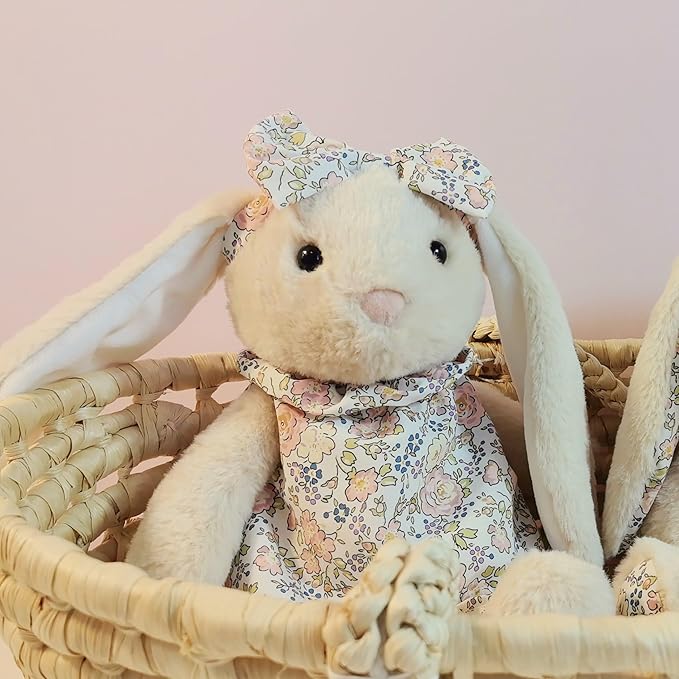 Easter Bunny Stuffed Animals with Clothes & Bow tie,Safe Material Soft Washable Stuffed Bunny,Cute Plush Toy Rabbit Easter Decoration Birthday Gift for Boys and Girls, White,9"