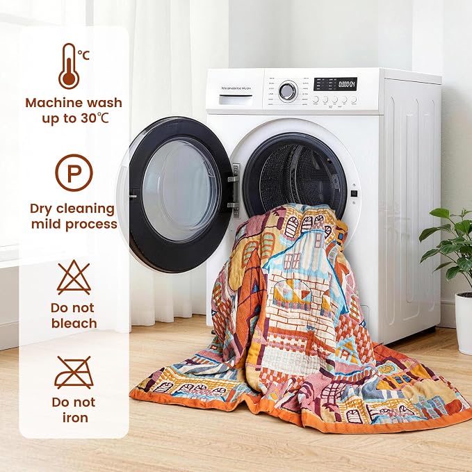 MSGKV Roman Castle Cotton Throw Blanket 50"x60" Art Woven Cotton Throw | Roman Castle Pattern, Muslin Throw, Art Woven Design, Lightweight Comfort, Decorative Home Accent, All Season Use