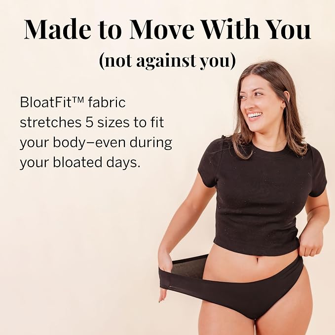 Pixie Organic Cotton Gusset Period Underwear - Best Leakproof Panties with BloatFit™ Technology Ultra Soft Black