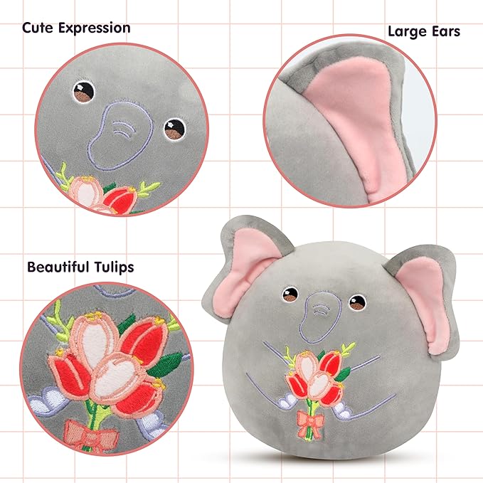 Easfan Elephant Plush Pillow Soft Grey Plush Toy Stuffed Animal Home Room Decoration Birthday Gifts for Women,Mom