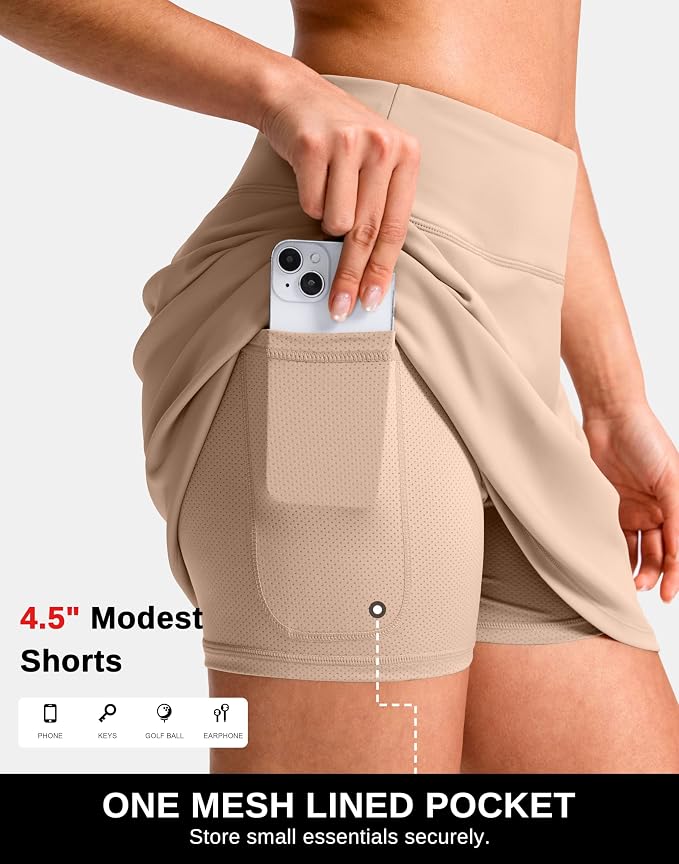 14"/16" Skorts with 3 Pockets | Side Slits, High Waisted, Built-in Shorts, A Line, Casual, Pickleball, Athletic, Golf, Tennis Skirt, for Women