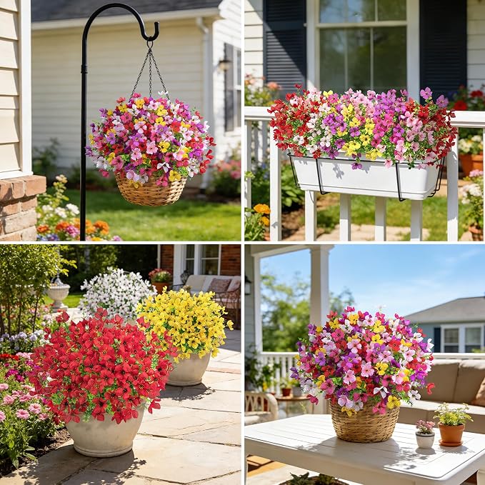 Ouddy Decor 16 Pcs Multicolor Artificial Flowers for Outdoors Decorations | Realistic, silk flowers, faux plastic plants, UV resistant, for summer garden porch window vase indoor outdoor home decor