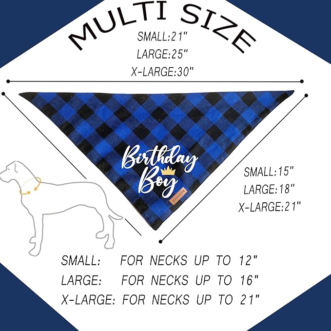 Realeaf Birthday Boy Dog Bandana, Dog Birthday Party Supplies,Premium Durable Fabric,Buffalo Bandana for Medium and Large Dogs Pets(Blue Paid, Large)