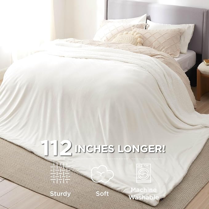 Bedsure GentleSoft Sherpa Fleece Cal King Blankets for Bed, Non-Heated, Thick and Warm Oversized Throw for Women and Men, Soft Fuzzy Plush Large Blanket for Winter, White, 112x98 Inches
