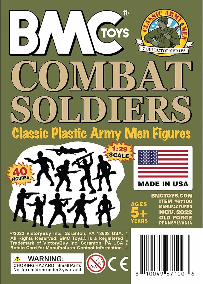 BMC Classic OD Green Plastic Army Men - 40pc WW2 Soldier Figures - Made in USA