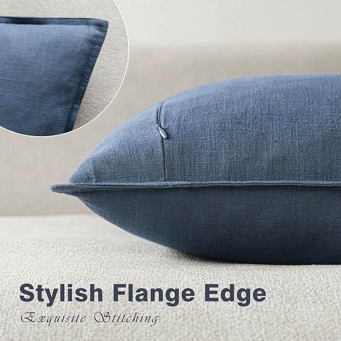 Foindtower Pack of 2, Decorative Linen Solid Throw Pillow Covers Soft Accent Euro Cushion Case Farmhouse Neutral Pillowcase for Chair Couch Sofa Bedroom Living Room Home Decor 18 x 18 Inch Dark Blue
