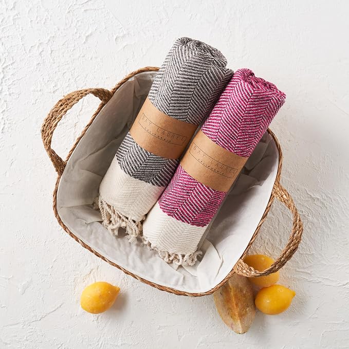 BAY LAUREL Turkish Hand Towel – Pack of 2 | Soft & Absorbent Decorative Towels for Bathroom, Hand, Face, Hair, Gym, Yoga, SPA, Kitchen & Tea | Boho Decor (Latte, Herringbone 15x26 Inches (Set of 2)