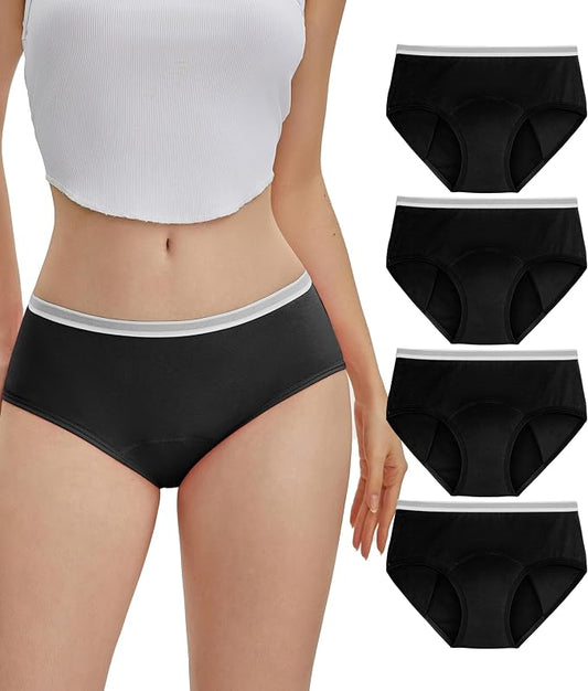 YESWEL Teen Girls Period Underwear, Menstrual Leak-Proof Heavy Flow Absorbency Washable Protective Cotton Panties 4 Pack