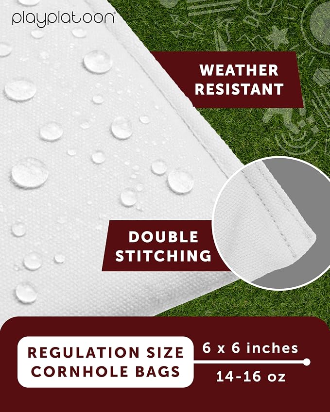 Play Platoon Cornhole Bags Weather Resistant- Set of 8 Regulation Bean Bags for Tossing- Official Professional Size & Weight Corn Hole Bags Two Color All Weather Cornhole Beans Bag Set with Tote Bag