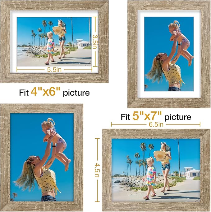 Vittanly 5x7 Picture Frames Set of 9 for Wall Mount & Tabletop, Light Wood | Display Pictures 4x6 with Mat or 5x7 without Mat, Small Photo Frames, Engineered Wood with Shatter Resistant Plexiglass