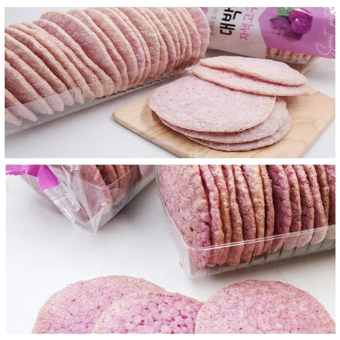 GEUNYEONG BAKESHOP Korean Traditional Freshly Popped Rice Cakes, Original(120g), Sweet Pumpkin(100g), and Purple Sweet Potato(100g) (3 Pack, Purple Sweet Potato)