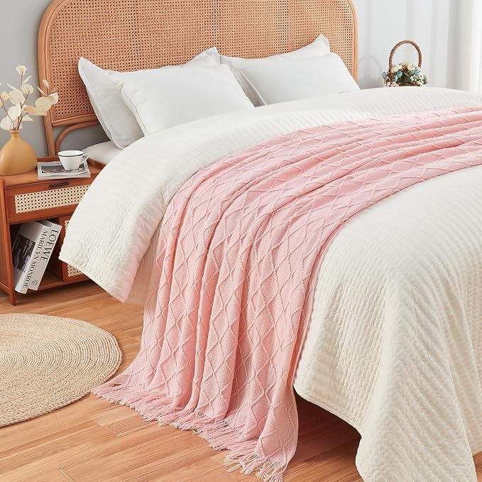 inhand Pink Knitted Throw Blanket for Couch and Bed, 50"x60" | Gifts for Mom from Daughter Son, Romantic Decor for Her Him Girlfriend Wife, Farmhouse Warm Woven for Women, Soft Cozy Knit