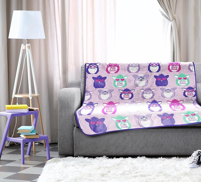 Jay Franco Plush Throw Blanket – 46" x 60" Inch Cartoon Kids Soft & Cozy Fleece Throw for Bedroom & Couch Décor, Official Licensed Product, Purple - Furby