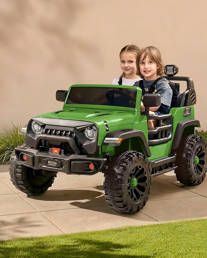 Outfunny 2 Seater Ride on Car Toy, 24V 4WD Electric Car for Kids 4-8 with Remote Control, 4x200W Motors, Capacity 150 lb - Army Green