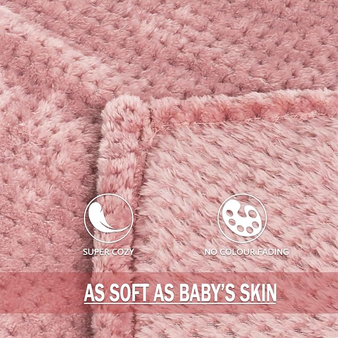 Exclusivo Mezcla Large Waffle Fleece Throw Blanket for Couch, Pink | Lightweight Soft Blanket for Sofa, Bed, Living Room, Plush Fluffy Throw for Home Decor, Travel, All Season, 50x70 Inches